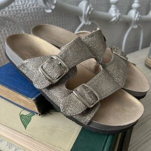 Cynthia Rowley "Gold Glitter" Slip-On Sandals